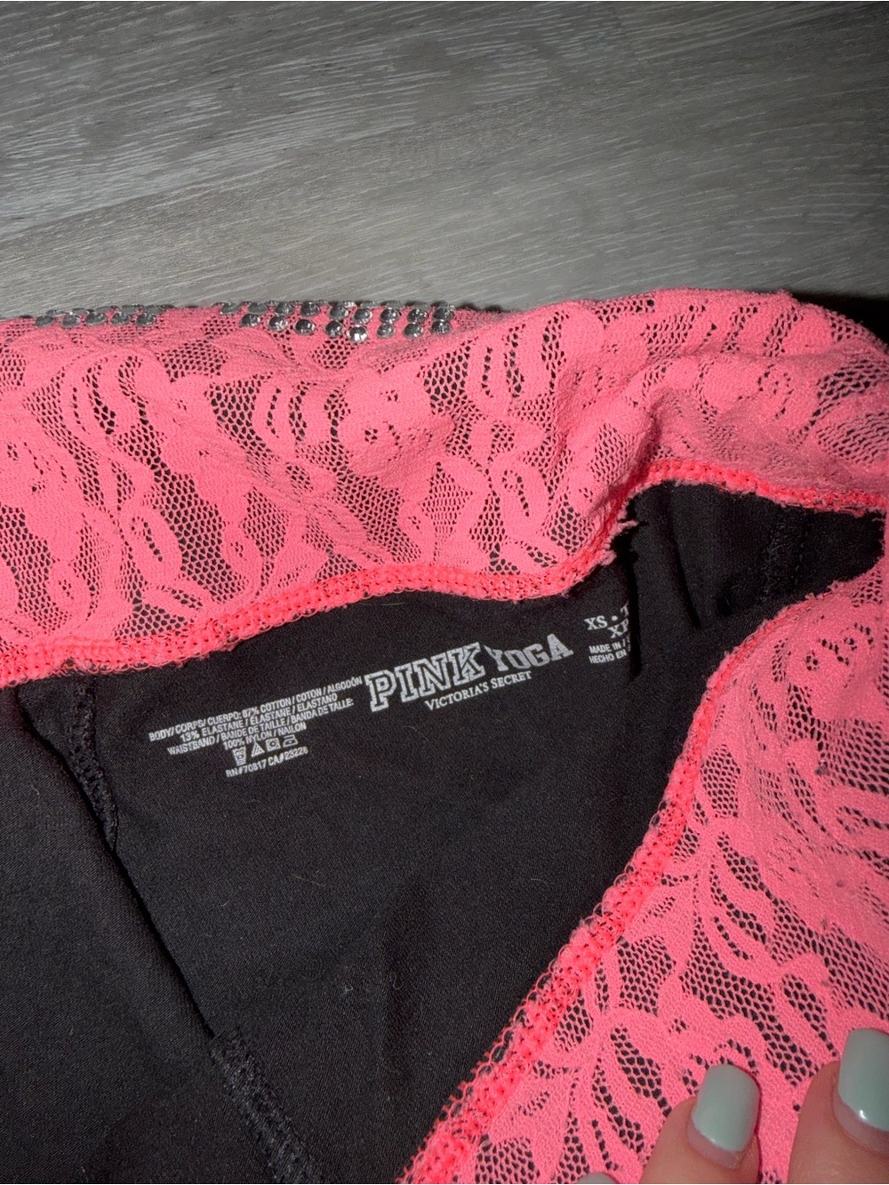 Pink Lace Trim Yoga Top - Neon coral Kade with rhinestone
